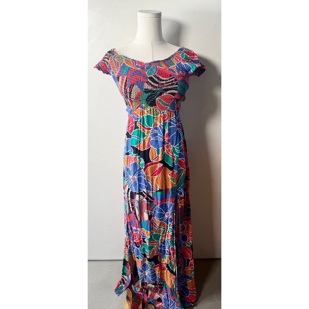 Lulus Tropical Vacation Ruched Tropic Cap Sleeve Vacation Resort Maxi Dress Sz M
